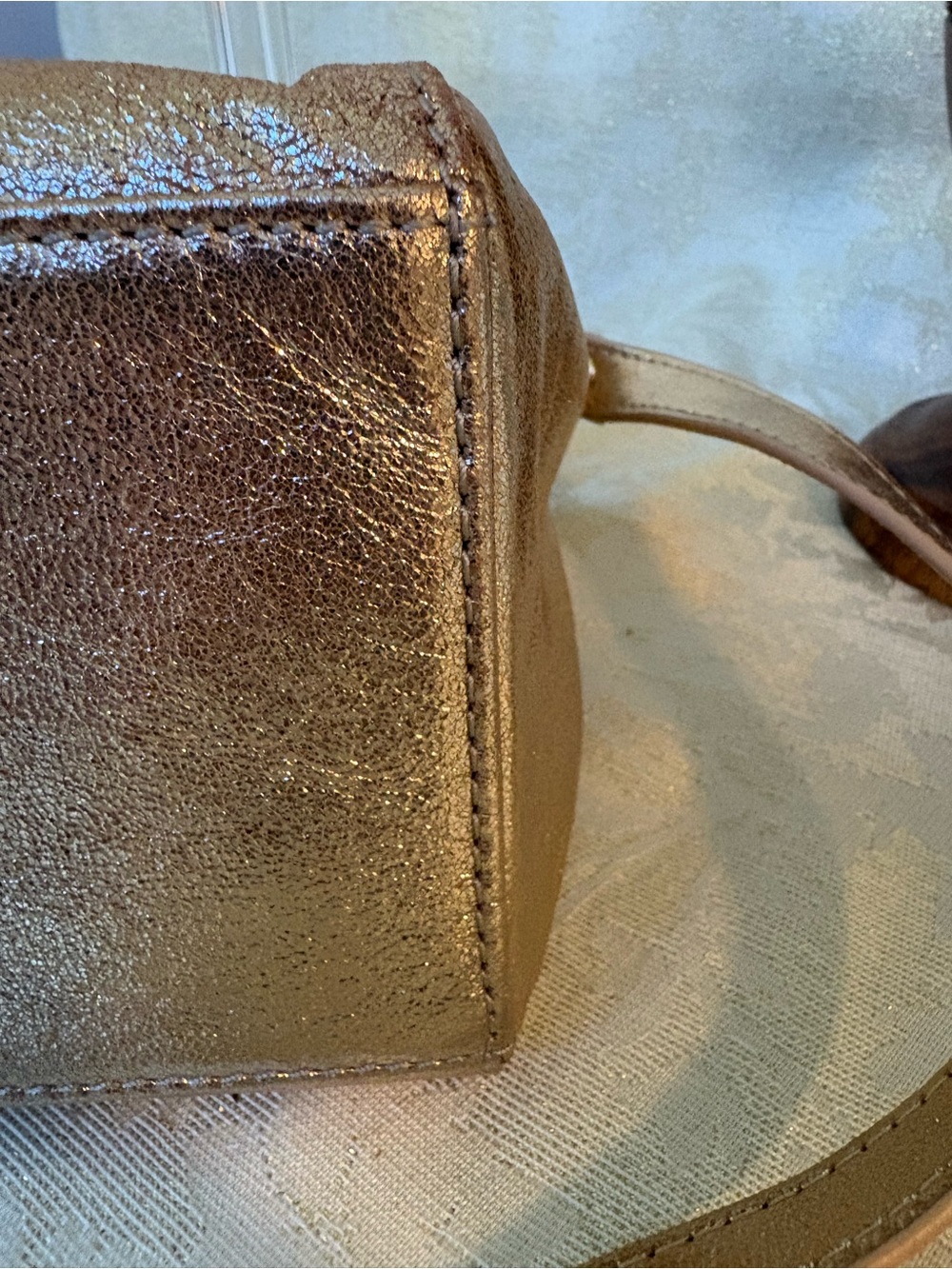 American Leather Co. Metallic Gold Leather Satchel with Shoulder Strap - Picture 13 of 16